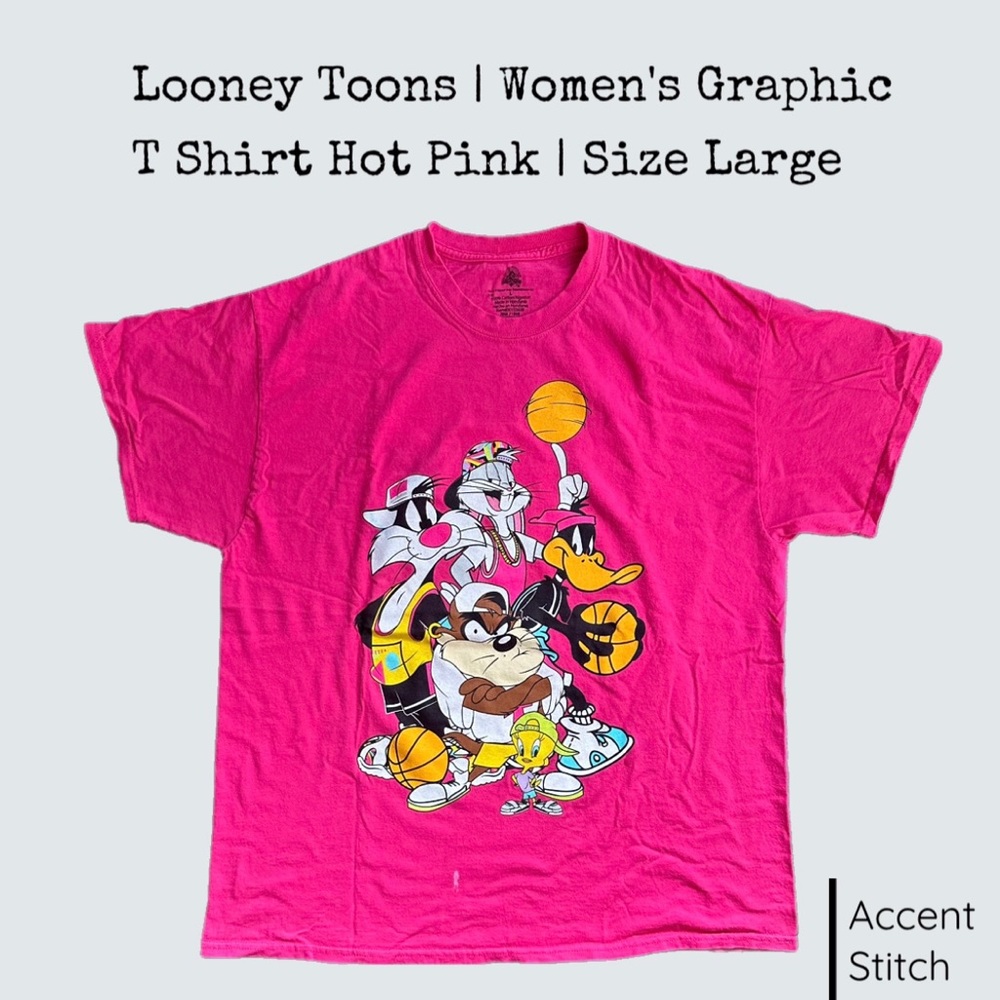 Looney Toons Warner Bros | Women’s Graphic T Shirt Hot Pink 90s | Size Large